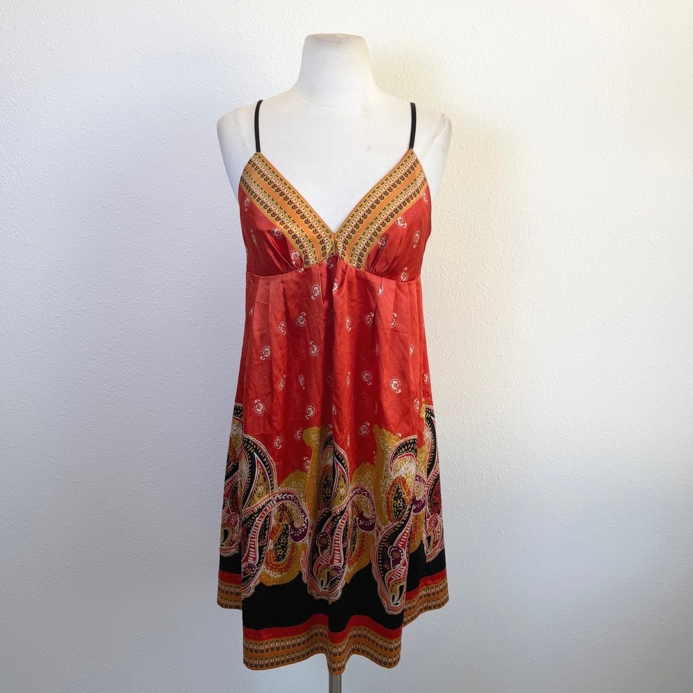 Ice Babydoll Slip Dress Womens 10 Y2K Festival Boho Fairy Paisley V Neck
